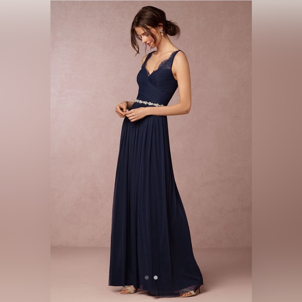 BHLDN Anthropologie Hitherto Fleur Navy Blue Maxi Bridesmaid Lace Dress Sz 4